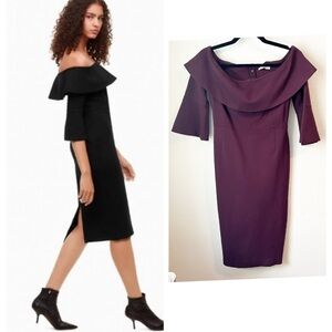 Babaton Maroon Plum Giovani Off Shoulder 3/4 Sleeve Ponte Dress - Size 6